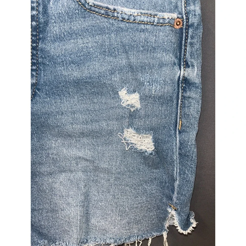 Old Navy OG Straight Cut Off Shorts Girls 2 Blue Denim Cotton Stretch Distressed